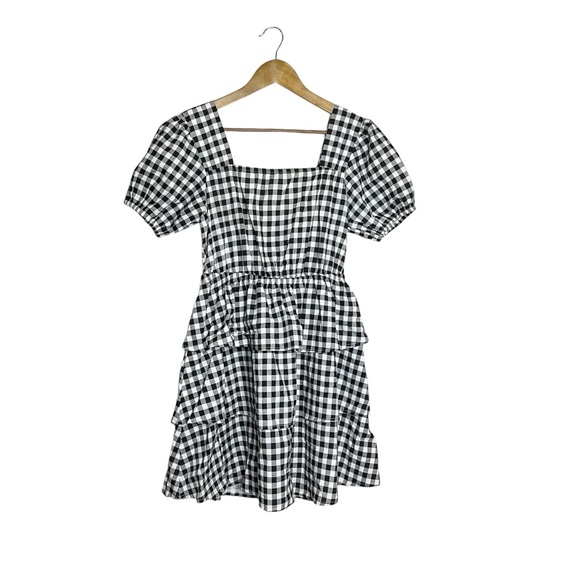 Violet Romance Dresses & Skirts - NWT Farmhouse Black White Gingham Mini Dress Puff Sleeves Tier 10 Violet Romance